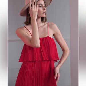 Lura boutique layered ruffle Elegant Red Midi Dress/ romper (under shorts)